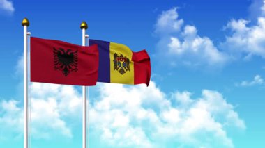 Alfa kanalı da dahil olmak üzere kutupta ALBANIA ve MOLDOVA bayrakları sallanıyor