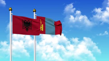 Alfa kanalı da dahil olmak üzere kutupta ALBANIA ve MonGOLIA bayrakları dalgalanıyor
