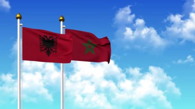 Alfa kanalı da dahil olmak üzere kutupta ALBANIA ve MorOCCO bayrakları sallanıyor