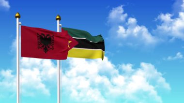 Alfa kanalı da dahil olmak üzere kutupta ALBANIA ve MOZAMBIQUE bayrakları dalgalanıyor