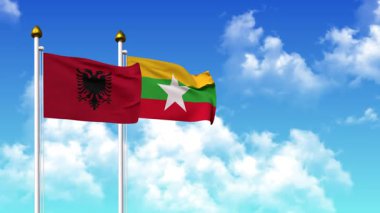 Alfa kanalıyla birlikte kutupta ALBANIA ve Myanmar bayrakları sallanıyor