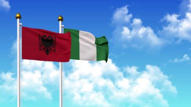Alfa kanalı da dahil olmak üzere kutupta ALBANIA ve NIGERIA bayrakları dalgalanıyor