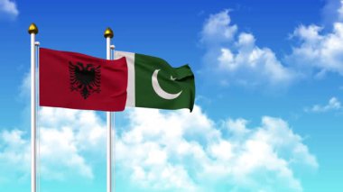 Alfa kanalı da dahil olmak üzere kutupta ALBANIA ve PAKISTAN bayrakları sallanıyor