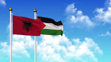 Alfa kanalı da dahil olmak üzere kutupta ALBANIA ve Filistin bayrakları dalgalanıyor