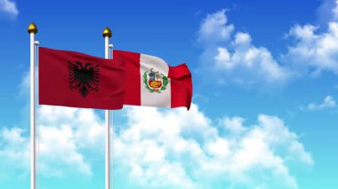 Alfa kanalı ile birlikte kutupta ALBANIA ve Peru bayrakları sallanıyor