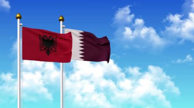Alfa kanalı ile birlikte kutupta ALBANIA ve Katar bayrakları sallanıyor