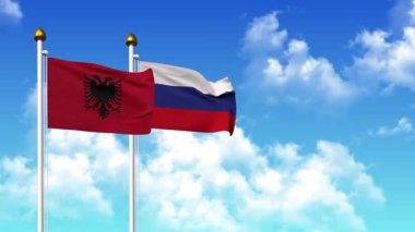 Alfa kanalı ile birlikte kutupta ALBANIA ve RUSSIA bayrakları sallanıyor