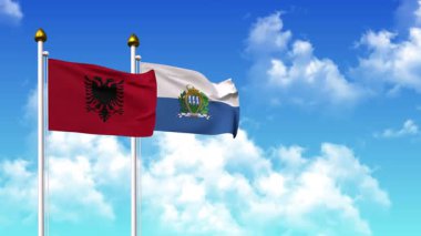 Alfa kanalı da dahil olmak üzere kutupta ALBANIA ve SAN MARINO bayrakları dalgalanıyor