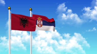 Alfa kanalı da dahil olmak üzere kutupta ALBANIA ve SERBIA bayrakları dalgalanıyor