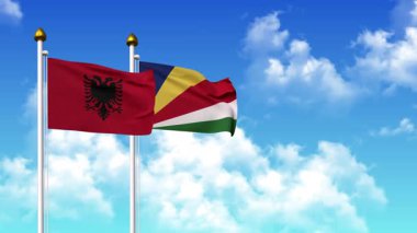 Alfa kanalı dahil olmak üzere kutupta ALBANIA ve SEYCHELLES bayrakları dalgalanıyor