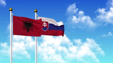 Alfa kanalı da dahil olmak üzere kutupta ALBANIA ve SLOVAKIA bayrakları sallanıyor