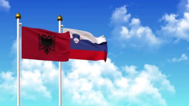 Alfa kanalı da dahil olmak üzere kutupta ALBANIA ve SLOVENIA bayrakları sallanıyor