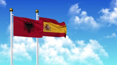 Alfa kanalı ile birlikte kutupta ALBANIA ve SPAIN bayrakları dalgalanıyor