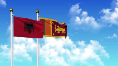 Alfa kanalı da dahil olmak üzere kutupta ALBANIA ve SRI LANKA bayrakları dalgalanıyor