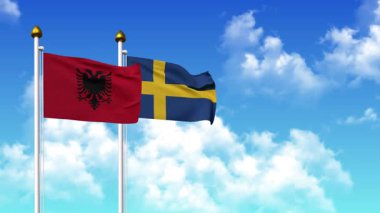 Alfa kanalı da dahil olmak üzere direğin üzerinde ALBANIA ve SWEDEN bayrakları sallıyor