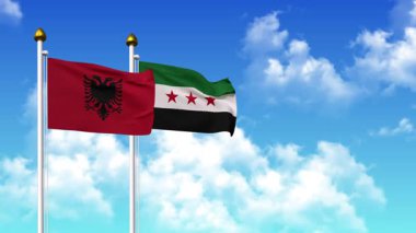 Alfa kanalı ile birlikte kutupta ALBANIA ve SYRIA bayrakları sallanıyor