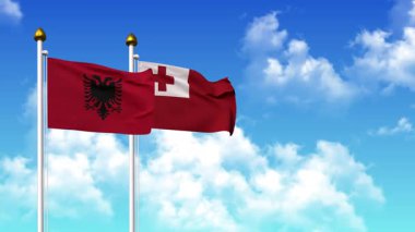 Alfa kanalı ile birlikte kutupta ALBANIA ve TONGA bayrakları sallanıyor