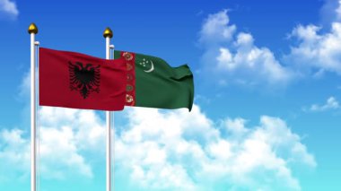 Alfa kanalı da dahil olmak üzere kutupta ALBANIA ve Türkmenistan bayrakları dalgalanıyor