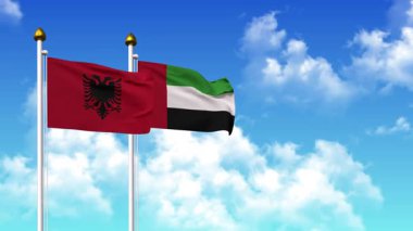 Alfa kanalı da dahil olmak üzere kutupta ALBANIA ve BAE bayrakları sallanıyor