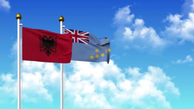 Alfa kanalı da dahil olmak üzere kutupta ALBANIA ve TUVALU bayrakları sallanıyor