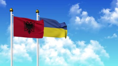 Alfa kanalı ile birlikte kutupta ALBANIA ve UKRAINE bayrakları sallanıyor