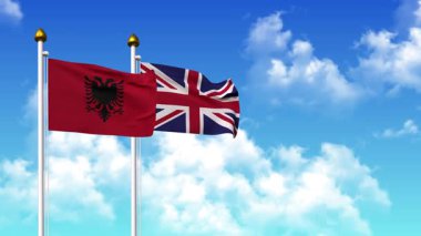 Kutuptaki ALBANIA ve UNITED KINGDOM bayrakları alfa kanalı ile birlikte sallanıyor