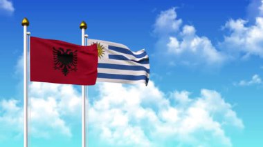 Alfa kanalı dahil olmak üzere kutupta ALBANIA ve Uruguay bayrakları sallanıyor