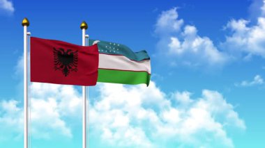 Kutupta alfa kanalı dahil olmak üzere ALBANIA ve UZBEKISTAN bayrakları dalgalanıyor