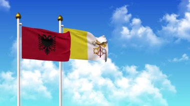 Alfa kanalı ile birlikte kutupta ALBANIA ve VATICAN bayrakları sallanıyor