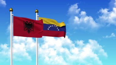 Alfa kanalı da dahil olmak üzere kutupta ALBANIA ve Venezuela bayrakları dalgalanıyor