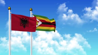 Alfa kanalı da dahil olmak üzere kutupta ALBANIA ve ZIMBABWE bayrakları dalgalanıyor