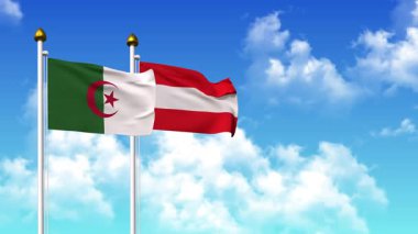 Alfa kanalı da dahil olmak üzere kutupta ALGERIA ve AUSTRIA bayrakları dalgalanıyor