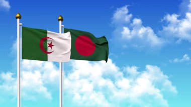 Kutupta alfa kanalı dahil olmak üzere ALGERIA ve BANGLADESH bayrakları dalgalanıyor