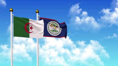 Kutupta alfa kanalı ile birlikte ALGERIA ve BELIZE bayrakları dalgalanıyor