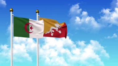 Alfa kanalı ile birlikte kutupta ALGERIA ve BHUTAN bayrakları sallanıyor
