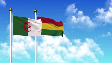 Alfa kanalı ile birlikte kutupta ALGERIA ve BOLIVIA bayrakları sallanıyor