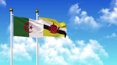 Alfa kanalı ile birlikte kutupta ALGERIA ve BRUNEI bayrakları sallanıyor