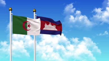 Alfa kanalı da dahil olmak üzere kutupta ALGERIA ve CAMBODIA bayrakları dalgalanıyor