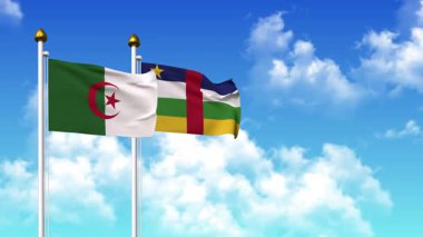 Alfa kanalı da dahil olmak üzere kutupta ALGERIA ve Orta Afrika Cumhuriyeti bayrakları dalgalanıyor