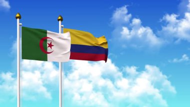 Alfa kanalı da dahil olmak üzere kutupta ALGERIA ve COLOMBIA bayrakları dalgalanıyor