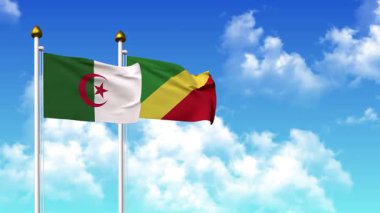 Alfa kanalı da dahil olmak üzere kutupta ALGERIA ve CONGO Cumhuriyeti bayrakları dalgalanıyor