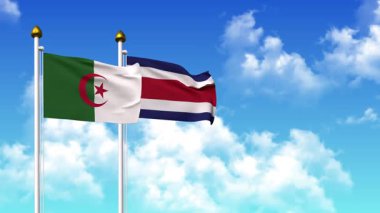 Alfa kanalı da dahil olmak üzere kutupta ALGERIA ve COSTA RICA bayrakları dalgalanıyor