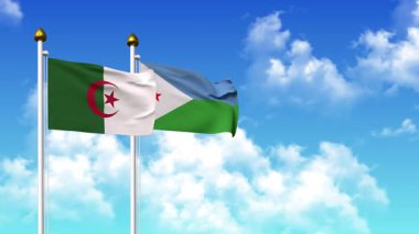 Kutupta alfa kanalı dahil olmak üzere ALGERIA ve DJIBOUTI bayrakları dalgalanıyor
