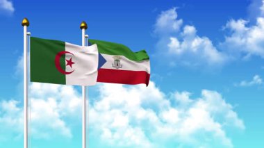 Kutupta alfa kanalı dahil olmak üzere ALGERIA ve EQUATORIAL GUINEA bayrakları dalgalanıyor