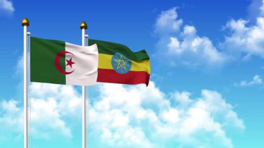 Kutupta alfa kanalı ile birlikte ALGERIA ve ETHIOPIA bayrakları sallanıyor