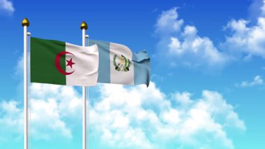 Alfa kanalı dahil olmak üzere kutupta ALGERIA ve GUATEMALA bayrakları dalgalanıyor
