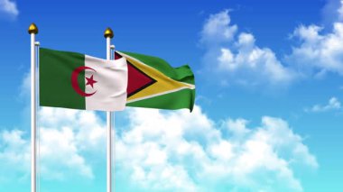 Alfa kanalı ile birlikte kutupta ALGERIA ve GUYANA bayrakları sallanıyor