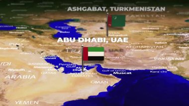 Abu Dabi, BAE 'den Ashgabat, Türkmenistan' a bayrak iğneleriyle uçuş