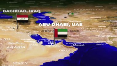 Abu Dabi 'den Bağdat' a, bayrak iğneli IRAQ uçuşu.