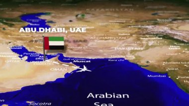 Abu Dabi 'den Auckland, Yeni Zelanda' ya bayrak iğneli uçuş.